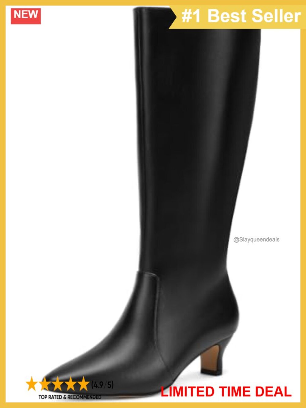 Wide Calf Knee High Boots Women Kitten Heel Pointed Toe Faux Leather Dress Boots